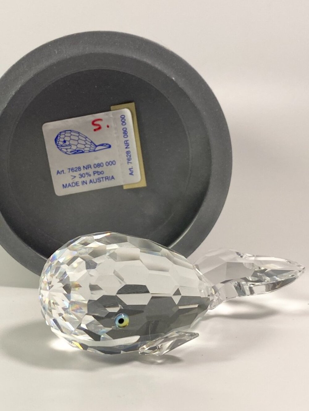 VTG Swarovski Crystal MOBY DICK WHALE Figurine W/Box , Made In Austria.